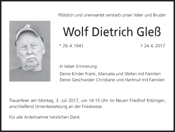 Anzeige von Wolf Dietrich Gleß von MGO