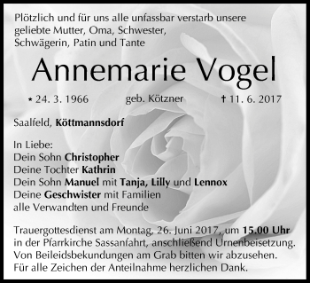 Anzeige von Annemarie Vogel von MGO