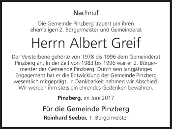 Anzeige von Albert Greif von MGO