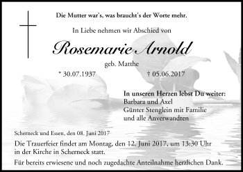 Anzeige von Rosemarie Arnold von MGO