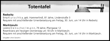 Anzeige von Totentafel vom 29.06.2017 von MGO