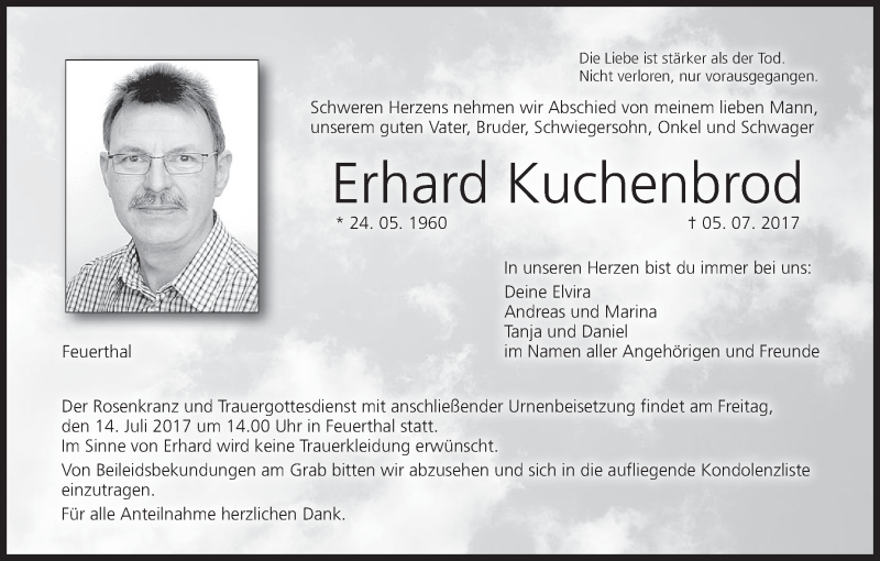  Traueranzeige für Erhard Kuchenbrod vom 11.07.2017 aus MGO
