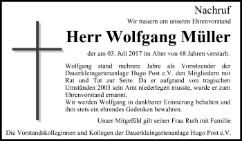 Anzeige von Wolfgang Müller von MGO