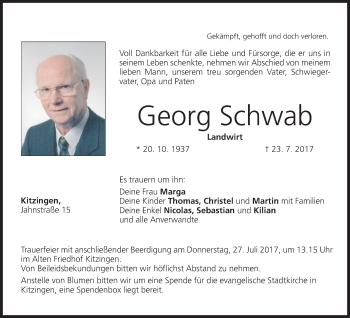 Anzeige von Georg Schwab von MGO