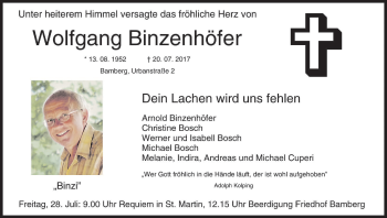 Anzeige von Wolfgang Binzenhöfer von MGO