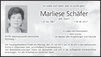 Anzeige von Marliese Schäfer von MGO