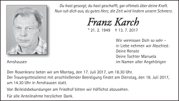 Anzeige von Franz Karch von MGO