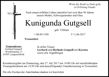 Anzeige von Kunigunda Gutgsell von MGO
