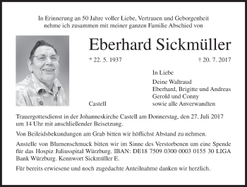 Anzeige von Eberhard Sickmüller von MGO