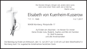Anzeige von Elisabeth von Kuenheim-Kusserow von MGO