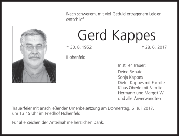 Anzeige von Gerd Kappes von MGO