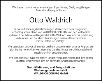 Anzeige von Otto Waldrich von MGO