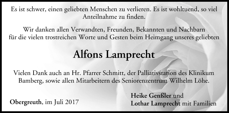  Traueranzeige für Alfons Lamprecht vom 15.07.2017 aus MGO