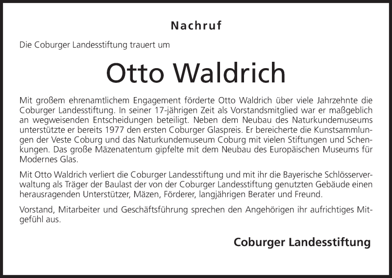  Traueranzeige für Otto Waldrich vom 25.07.2017 aus MGO