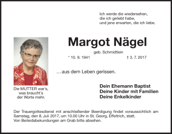 Anzeige von Margot Nägel von MGO