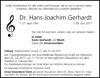 Anzeige von Hans-Joachim Gerhardt von MGO