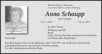 Anzeige von Anna Schaupp von MGO