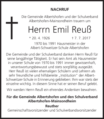 Anzeige von Emil Reuß von MGO