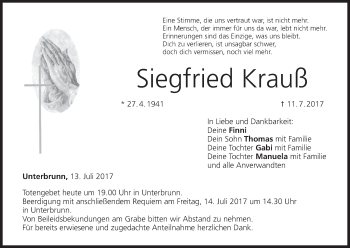 Anzeige von Siegfried Krauß von MGO