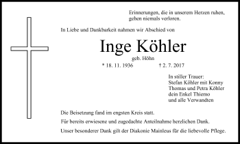 Anzeige von Inge Köhler von MGO