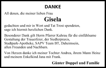 Anzeige von Gisela Doppel von MGO