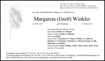 Anzeige von Margareta Winkler von MGO