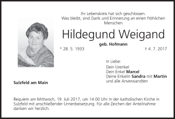 Anzeige von Hildegund Weigand von MGO