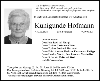 Anzeige von Kunigunde Hofmann von MGO