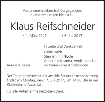 Anzeige von Klaus Reifschneider von MGO