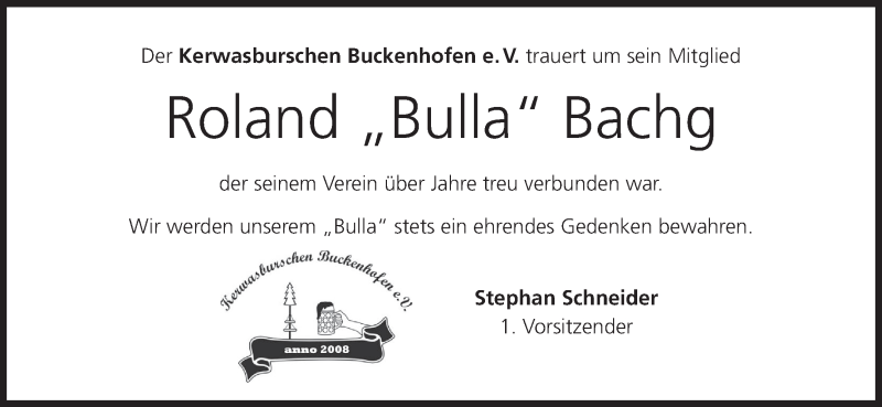  Traueranzeige für Roland Bachg vom 27.07.2017 aus MGO