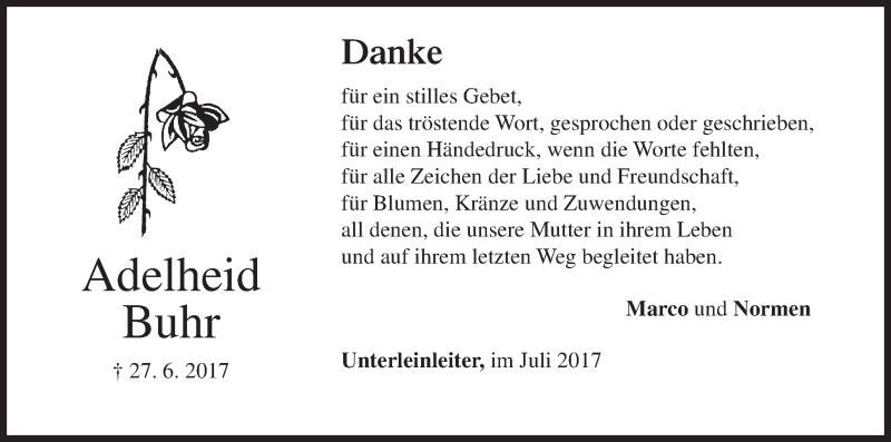  Traueranzeige für Adelheid Buhr vom 19.07.2017 aus MGO