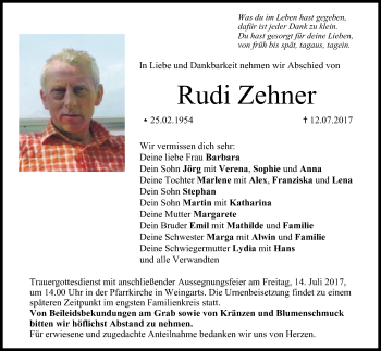 Anzeige von Rudi Zehner von MGO