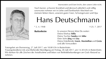 Anzeige von Hans Deutschmann von MGO