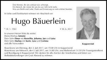 Anzeige von Hugo Bäuerlein von MGO