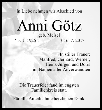 Anzeige von Anni Götz von MGO