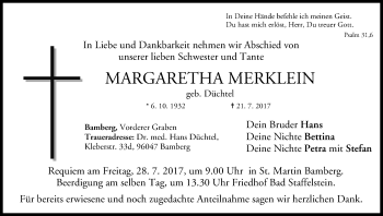 Anzeige von Margaretha Merklein von MGO