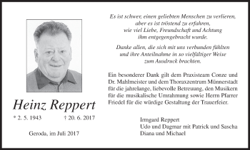 Anzeige von Heinz Reppert von MGO