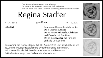 Anzeige von Regina Stadter von MGO
