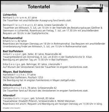 Anzeige von Totentafel vom 04.07.2017 von MGO