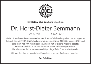Anzeige von Horst-Dieter Bemmann von MGO