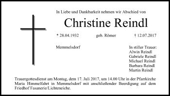 Anzeige von Christine Reindl von MGO