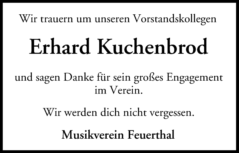  Traueranzeige für Erhard Kuchenbrod vom 14.07.2017 aus MGO
