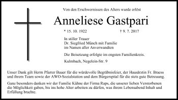 Anzeige von Anneliese Gastpari von MGO