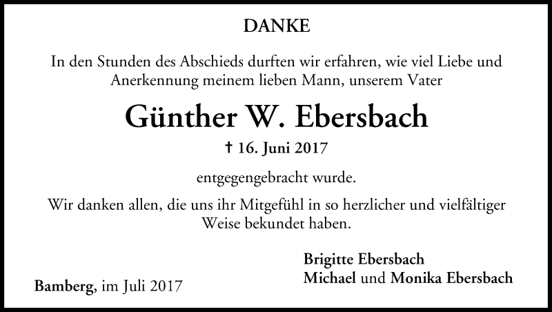  Traueranzeige für Günther W. Ebersbach vom 01.07.2017 aus MGO