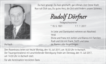 Anzeige von Rudolf Dörfner von MGO