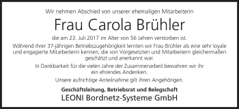 Anzeige von Carola Brühler von MGO