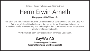 Anzeige von Erwin Arneth von MGO