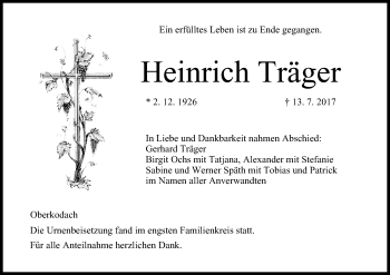 Anzeige von Heinrich Träger von MGO