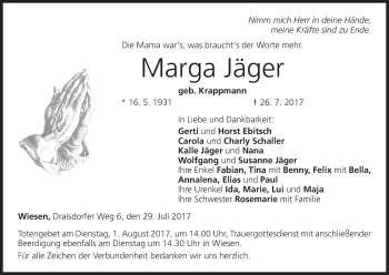Anzeige von Marga Jäger von MGO