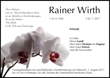 Anzeige von Rainer Wirth von MGO